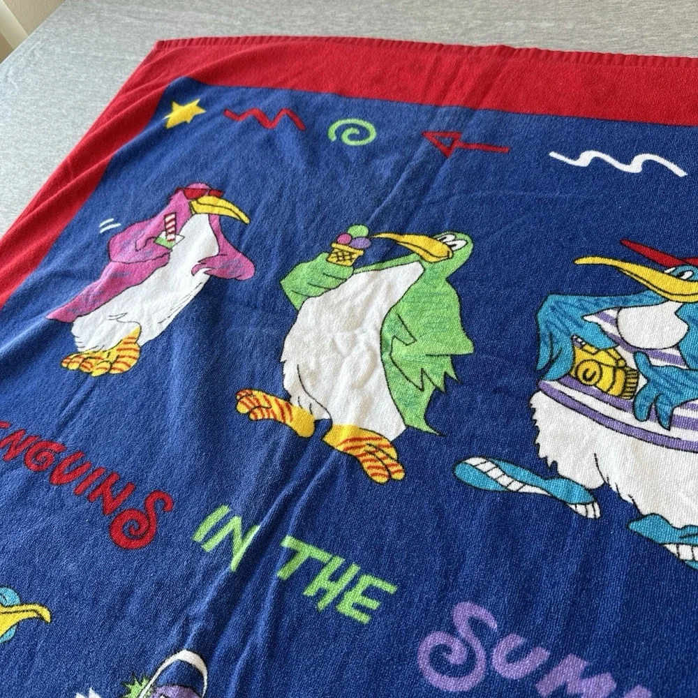 Cotton Beach Towel Vintage Penguins 52x29 Davidson Cotton Company